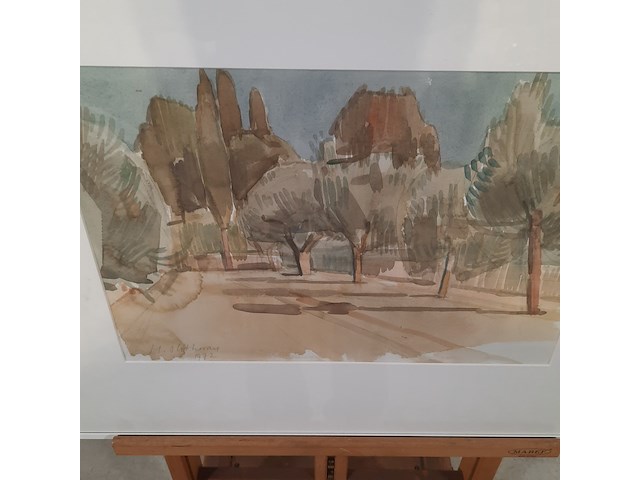 Afbeelding in lijst, j. olsthoorn, olijfboom en cypressen, 1972 - afbeelding 4 van  9