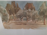 Afbeelding in lijst, j. olsthoorn, olijfboom en cypressen, 1972 - afbeelding 4 van  9