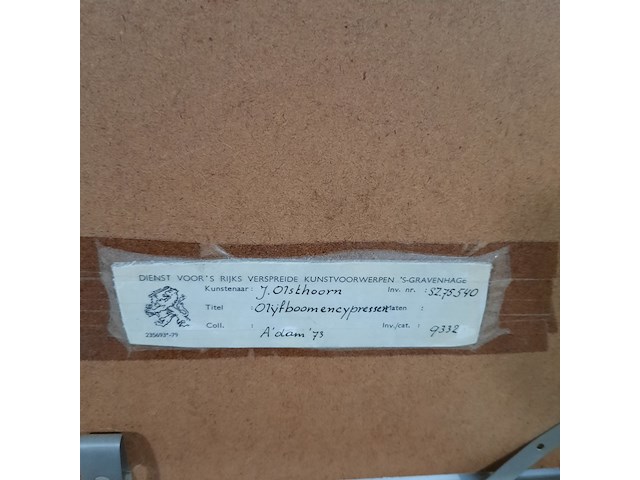 Afbeelding in lijst, j. olsthoorn, olijfboom en cypressen, 1972 - afbeelding 9 van  9