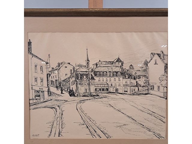 Afbeelding in lijst, j. van oost, dorpsplein, 1957 - afbeelding 3 van  8