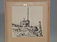 Afbeelding in lijst, t.h. everse, oude boot