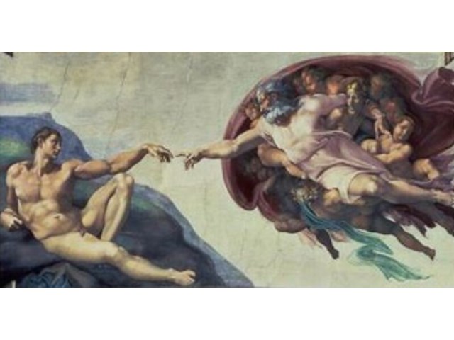 Afbeelding michelangelo "creation of adam" in grote lijst - afbeelding 2 van  6