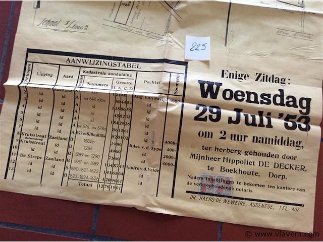 Affiche openbare verkoop 1953. - afbeelding 3 van  3