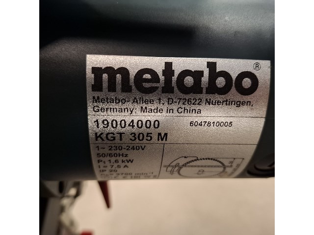 Afkort / tafelcirkelzaag metabo, kgt 305 m, bouwjaar 2016 - afbeelding 6 van  9