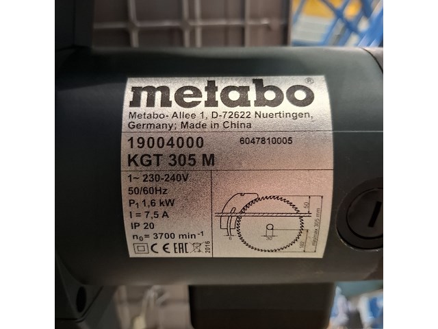 Afkort / tafelcirkelzaag metabo, kgt 305 m, bouwjaar 2016 - afbeelding 7 van  9