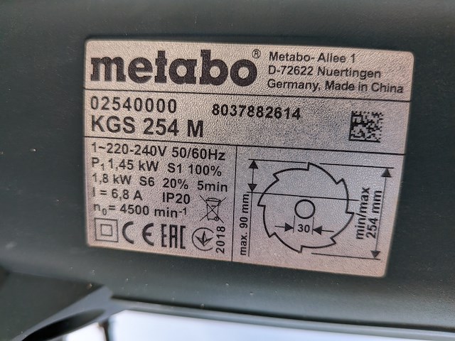 Afkortzaag, metabo, kgs 254 m, 2018 - afbeelding 10 van  10