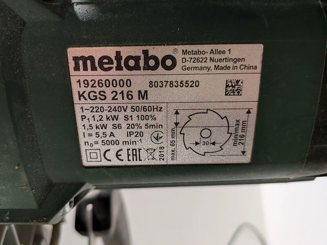 Afkortzaag metabo, kgs216m - afbeelding 5 van  5