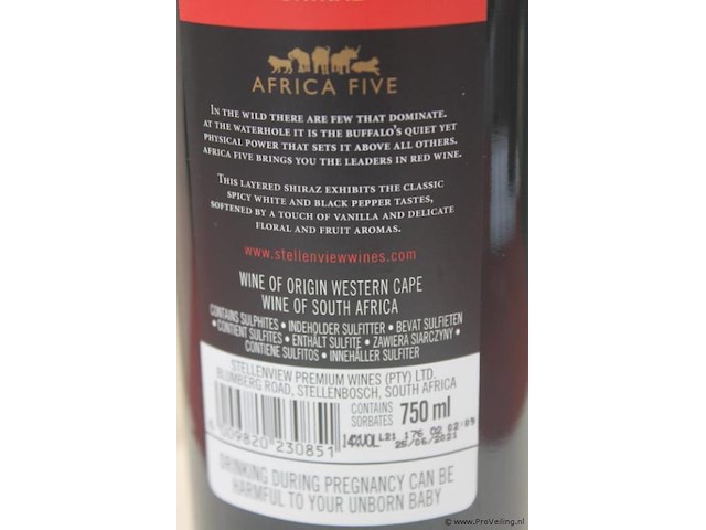 Africa five rode wijn - 75 cl - winkelverkoopprijs € 4.00 - afbeelding 3 van  3