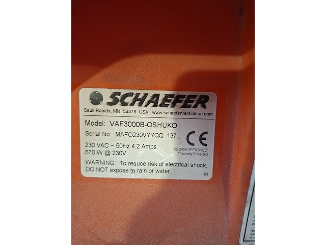 Afzuiginstallatie 230v 3.400m³/uur ~, schaefer ventilation, americ vaf-3000, 2017 - afbeelding 4 van  5