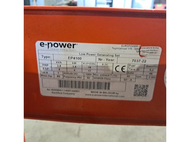 Aggregaat benzine 3,6kva 2x230v ra e-power, ep4100, bouwjaar 2022 - afbeelding 4 van  12