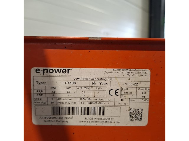 Aggregaat benzine 3,6kva 2x230v ra europower generators, ep4100, bouwjaar 2022 - afbeelding 6 van  8