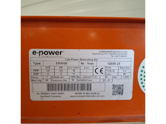 Aggregaat benzine 3,6kva 2x230v ra europower generators, ep4100, bouwjaar 2024 - afbeelding 6 van  9