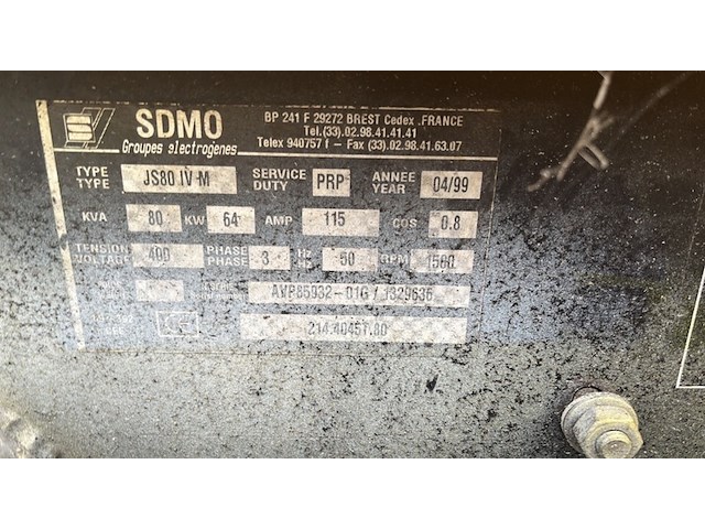 Aggregaat, sdmo, js80 - 80 kva, geel, 1999 - afbeelding 10 van  18