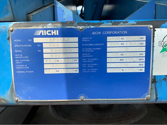 Aichi - sp21aj - hoogwerker diesel - 23 meter werkhoogte - afbeelding 19 van  24