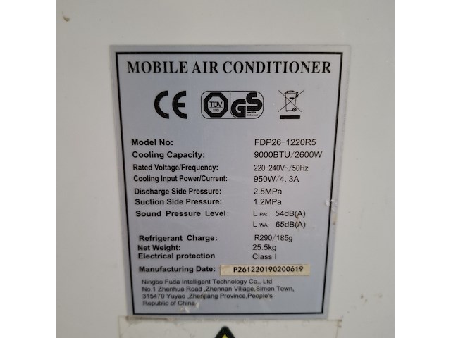 Airconditioning 2,6kw 230v - a8 ningbo yogar, mfp26-1220, bouwjaar 2019 - afbeelding 2 van  4