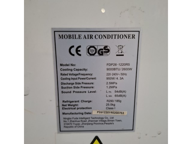 Airconditioning 2,6kw 230v - a8 ningbo yogar, mfp26-1220, bouwjaar 2019 - afbeelding 2 van  4