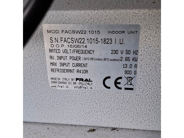 Airconditioning 7kw 230v fral, facsw22, bouwjaar 2014, watergekoeld met buitenunit - afbeelding 3 van  11