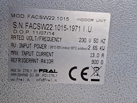 Airconditioning 7kw 230v fral, facsw22, bouwjaar 2014, watergekoeld met buitenunit - afbeelding 4 van  13