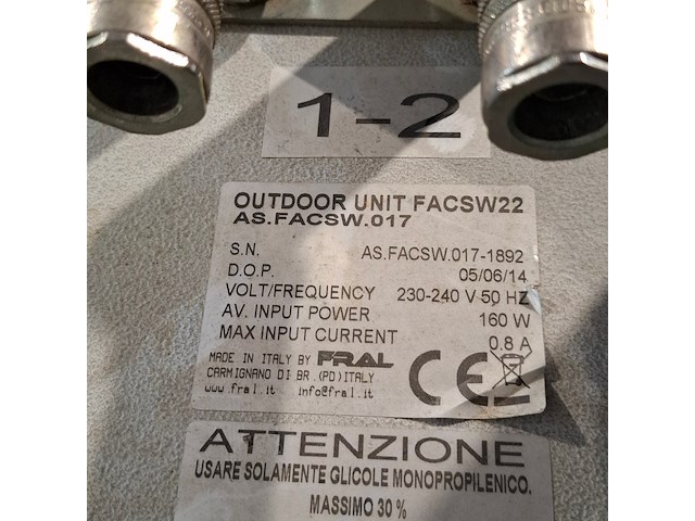 Airconditioning 7kw 230v fral, facsw22, bouwjaar 2014, watergekoeld met buitenunit - afbeelding 4 van  16