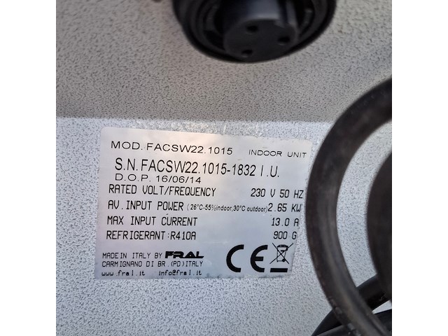 Airconditioning 7kw 230v fral, facsw22, bouwjaar 2014, watergekoeld met buitenunit - afbeelding 10 van  13
