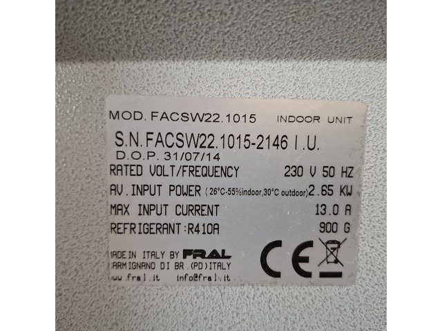 Airconditioning 7kw 230v fral, facsw22, bouwjaar 2014 - afbeelding 2 van  15