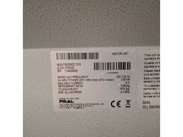 Airconditioning 7kw 230v fral, facsw22, bouwjaar 2020 - afbeelding 11 van  12