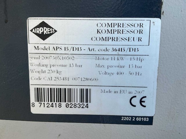 Airpress aps 15d schroefcompressor - afbeelding 8 van  8