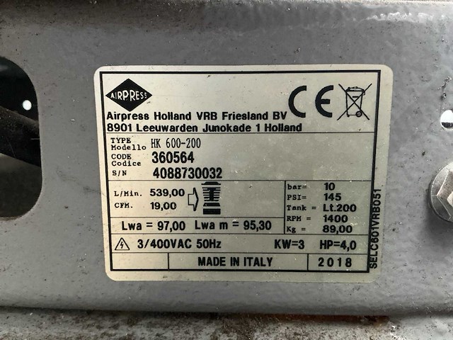 Airpress hk600-200 luchtcompressor - afbeelding 10 van  10