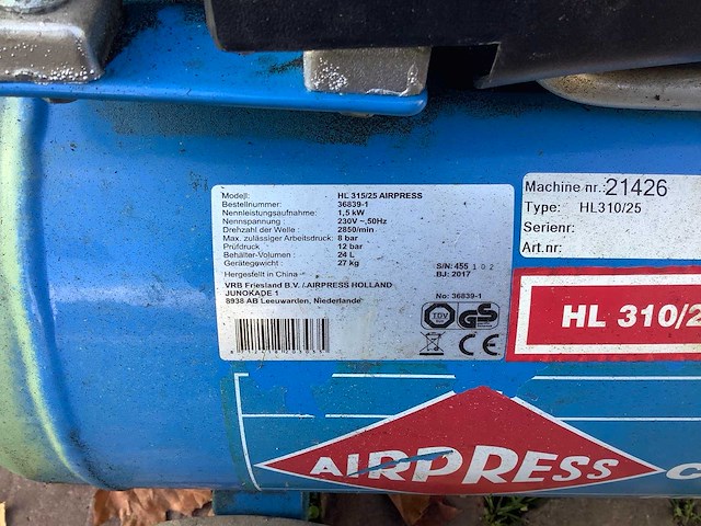 Airpress hl310/25 luchtcompressor - afbeelding 3 van  3