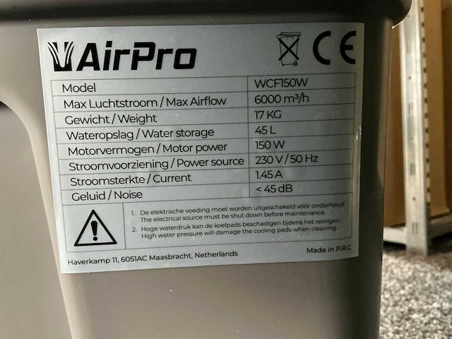 Airpro wcf150w luchtkoeler - afbeelding 5 van  5