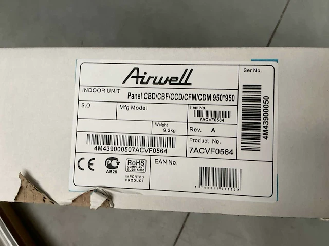 Airwell - 7acvf0564 - indoor paneel unit 960x960x40 mm - afbeelding 4 van  13