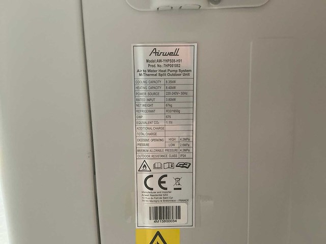 Airwell - aw-yhps08-h91 - r32 - lucht water warmtepomp - afbeelding 4 van  10