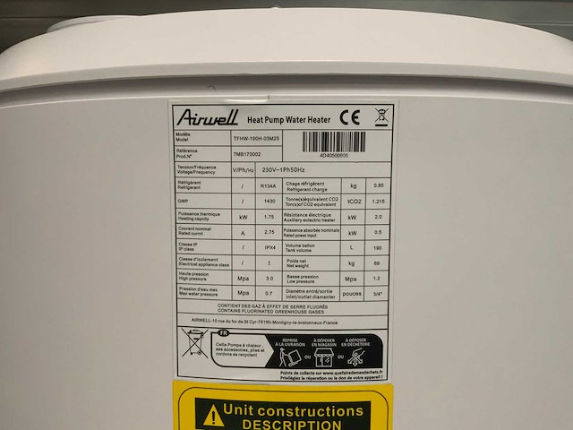 Airwell - tfhw-190h-03m25 - warmtepompboilers - afbeelding 16 van  16