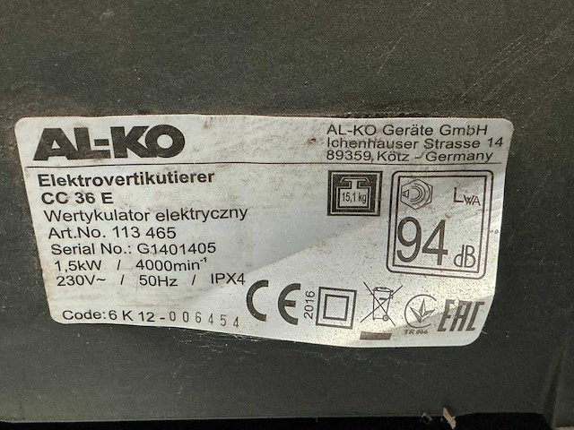 Al-ko cc36e 3in one cultivator - afbeelding 6 van  6