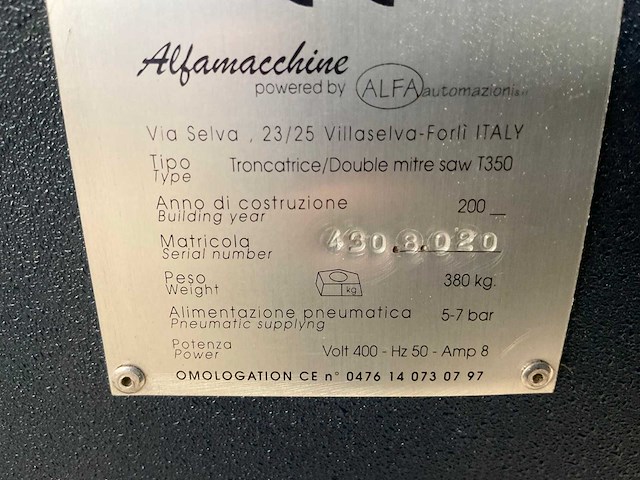 Alfamachine t350 dubbele verstekzaag - afbeelding 8 van  8