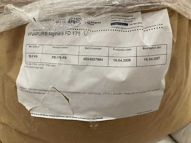Alginate fd 175 natriumalginaat (e 401) 25kg (4x) - afbeelding 2 van  2
