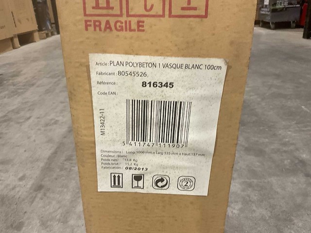 Allibert 100cm plan polybeton 1 vasque blanc 816345 wasbak - afbeelding 9 van  40