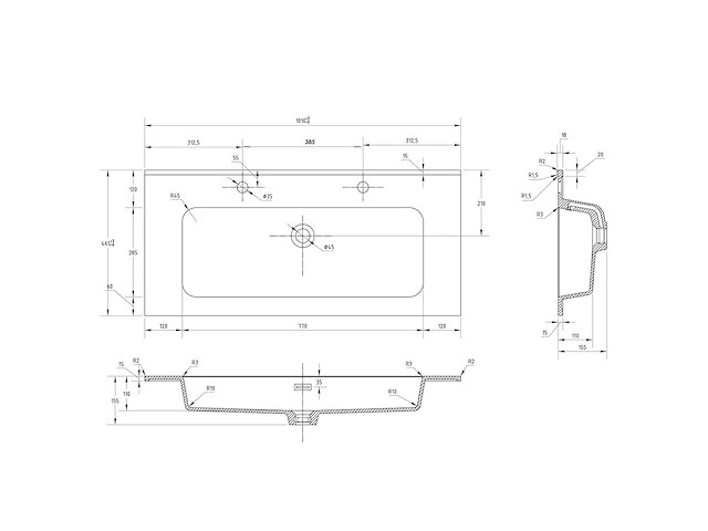 Allibert 101cm plan polybeton 1v 2r 827782 wastafels 6 stuks - afbeelding 31 van  42
