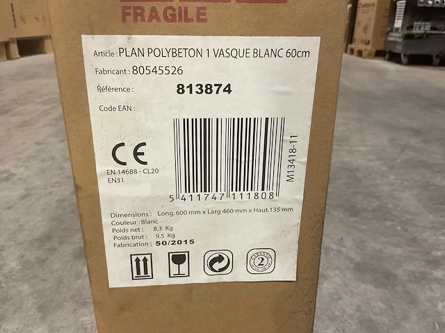 Allibert 60cm plan polybeton 1 vasque blanc 813874 wasbak - afbeelding 7 van  43