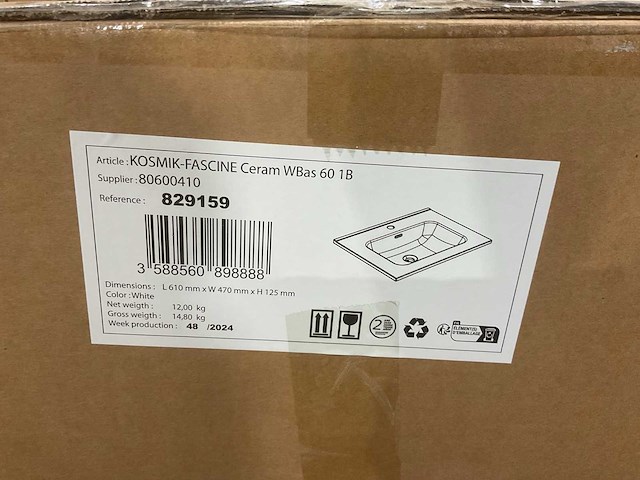Allibert 61cm kosmik-fascine ceram wbas 60 1b 829159 wasbak - afbeelding 6 van  34