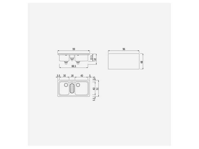 Alpex inox 50/98 2v1b-e double sink 900 mm - afbeelding 1 van  1