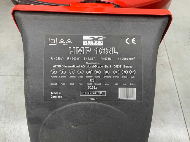 Altrad international ag hmp 165l betonmixer - afbeelding 4 van  4
