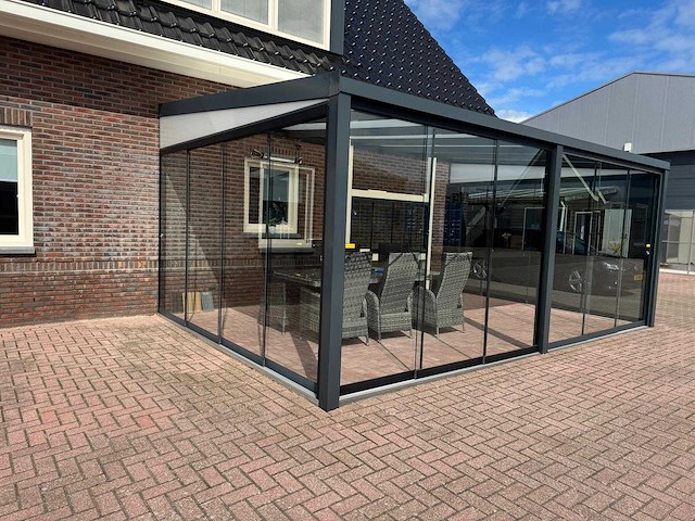 Aluminium overkapping 6x2,5m – polycarbonaat opaal 16mm – antraciet ral 7016 - afbeelding 7 van  12