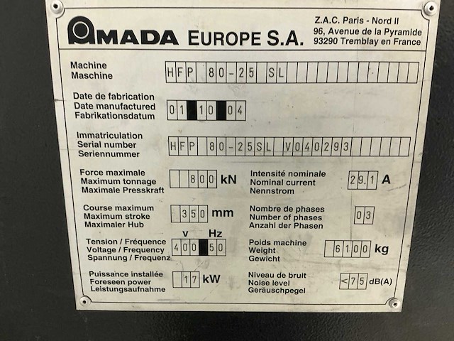 Amada - 2004 - hfp 80-25 sf - cnc-kantbank - afbeelding 3 van  13