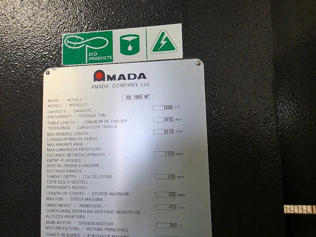Amada - 2012 - hc 1003 nt - cnc-kantbank - afbeelding 4 van  8