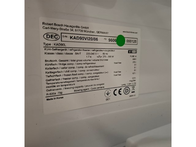 Amerikaanse koelkast no frost, bosch a+++, kad90l, grijs / chroom - afbeelding 7 van  7