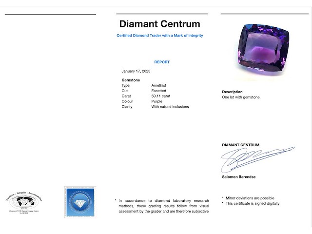 Amethist bijzonder grote amethist 50.11 carat - afbeelding 3 van  3