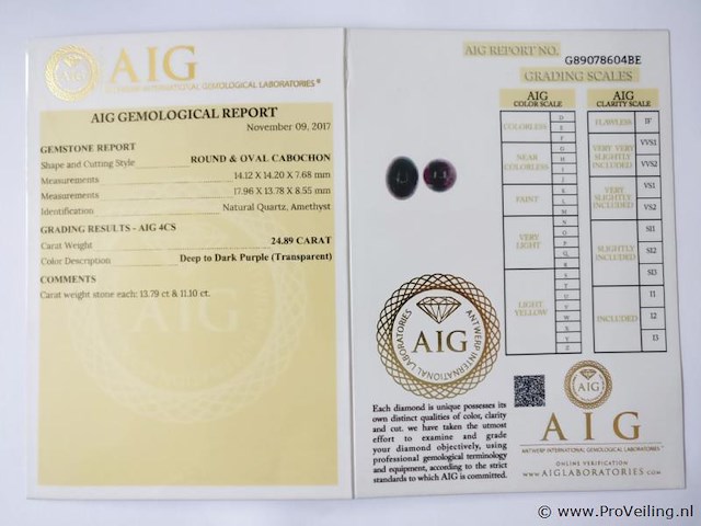 Amethyst 24.89ct aig certified - afbeelding 4 van  4