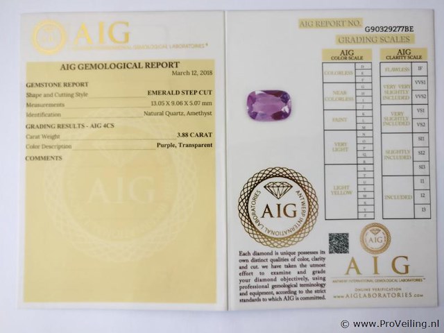 Amethyst 3.88ct aig certified - afbeelding 4 van  4