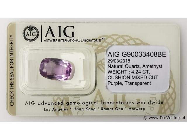 Amethyst 4.24ct aig certified - afbeelding 2 van  4